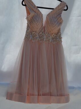Blush Pink Rhinestones Pearls, Embroidery Dress SZ 2 //#B33
